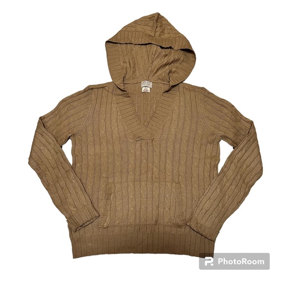 Ralph Lauren Polo Jeans Women’s Tan Cable Knit Hooded Sweater SZ L - Picture 2 of 8